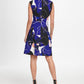 DKNY Women's Abstract Print Pleat Neck Fit & Flare Dress Blue Size 14