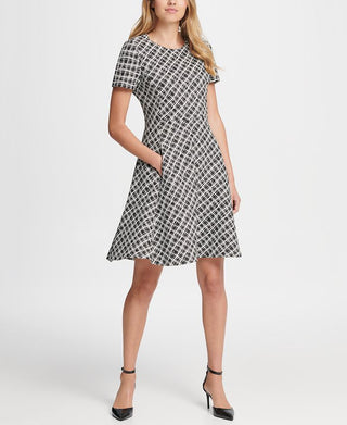 DKNY Women's Printed Fit& Flare Mini Dress Black Size 8