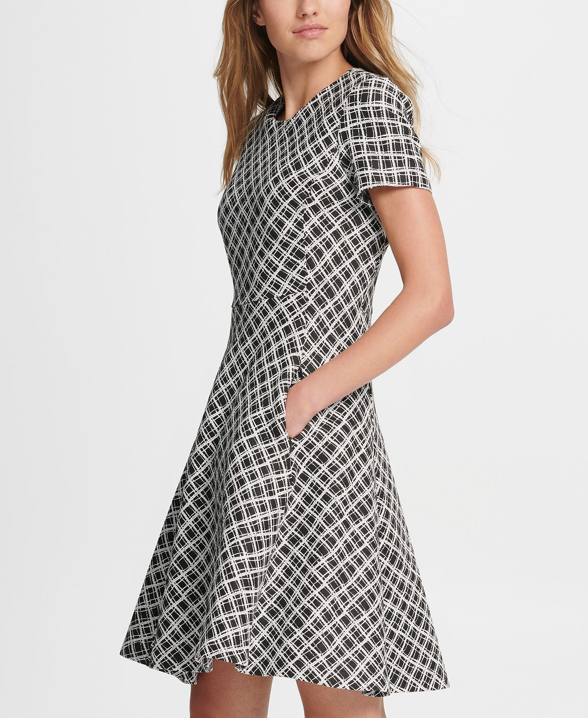 DKNY Women's Printed Fit& Flare Mini Dress Black Size 8