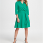 DKNY Women's Surplice Ponte Fit & Flare Dress Green Size 12