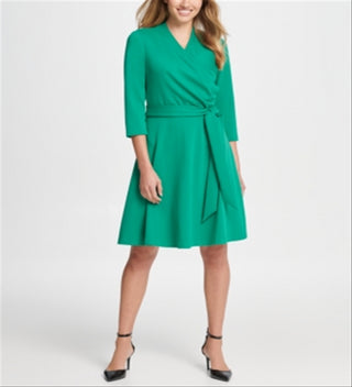DKNY Women's Surplice Ponte Fit & Flare Dress Green Size 12