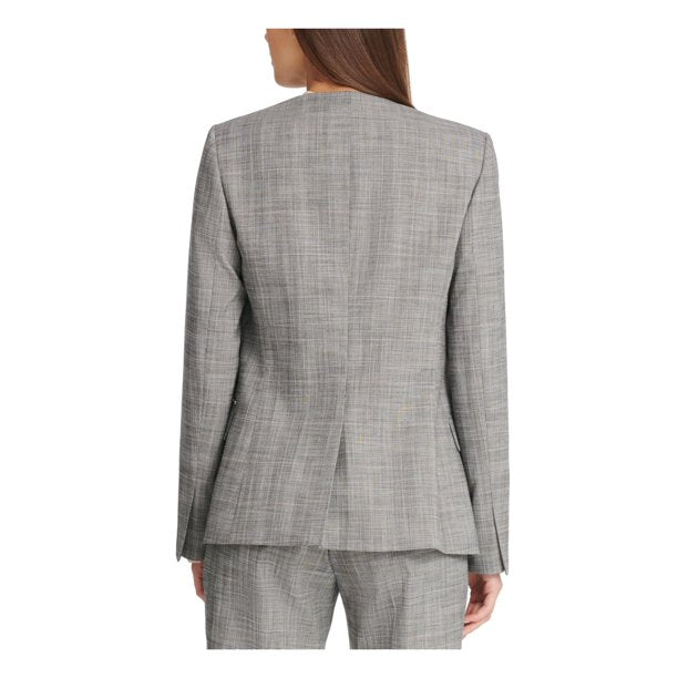 DKNY Women's Plaid Collarless Blazer Gray Size 14