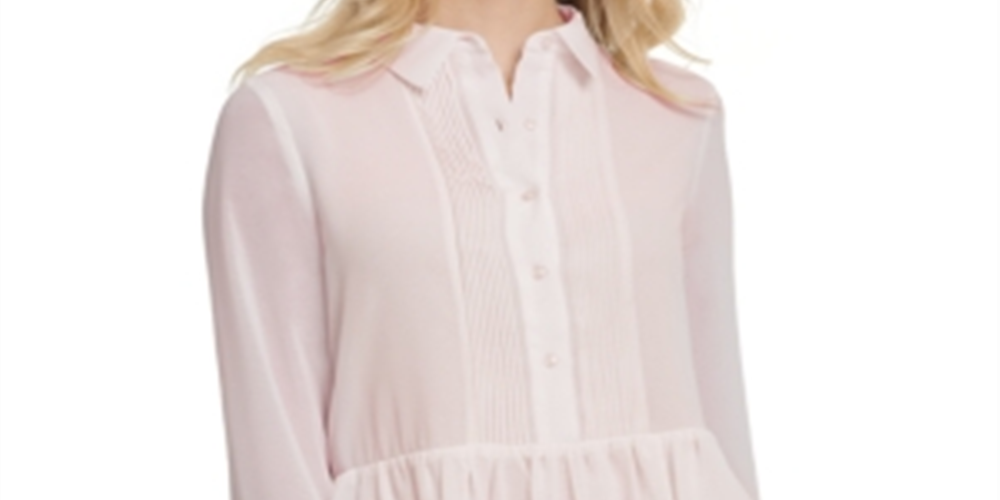 DKNY Women's Long Sleeve Collared Top Pink Size X-Large