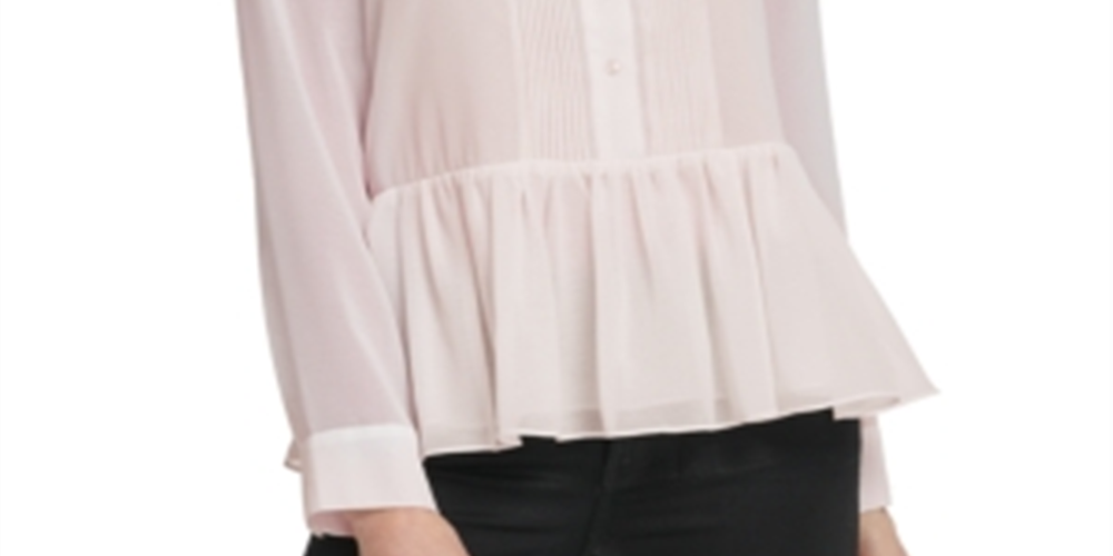 DKNY Women's Long Sleeve Collared Top Pink Size X-Large