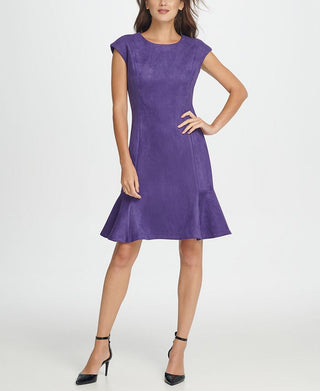 DKNY Women's Cap Sleeve Knee Length Fit Flare Dress Purple Size 10