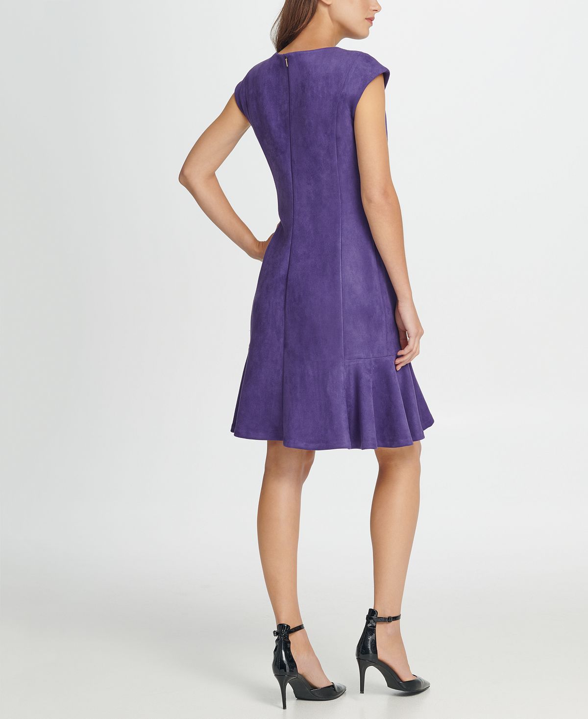 DKNY Women's Cap Sleeve Knee Length Fit Flare Dress Purple Size 10