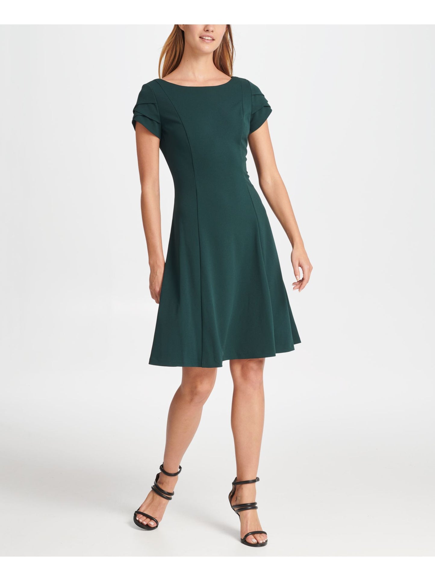 DKNY Women's Tulip Sleeve Fit & Flare Dress Green Size 4
