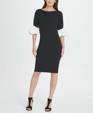 DKNY Women's Bell Sleeve Jewel Neck Below The Knee Body Con Formal Dress Black Size 8