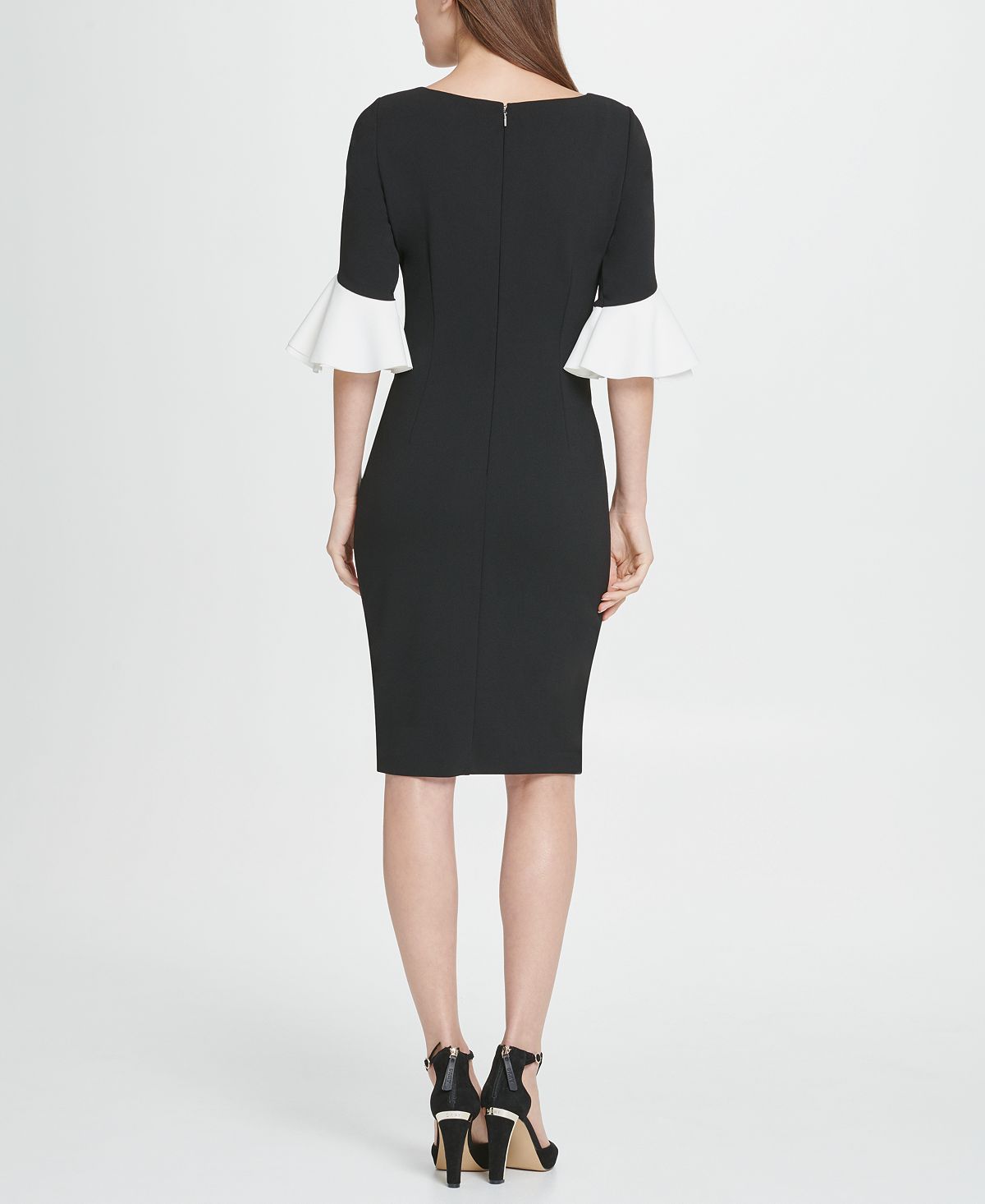 DKNY Women's Bell Sleeve Jewel Neck Below The Knee Body Con Formal Dress Black Size 8