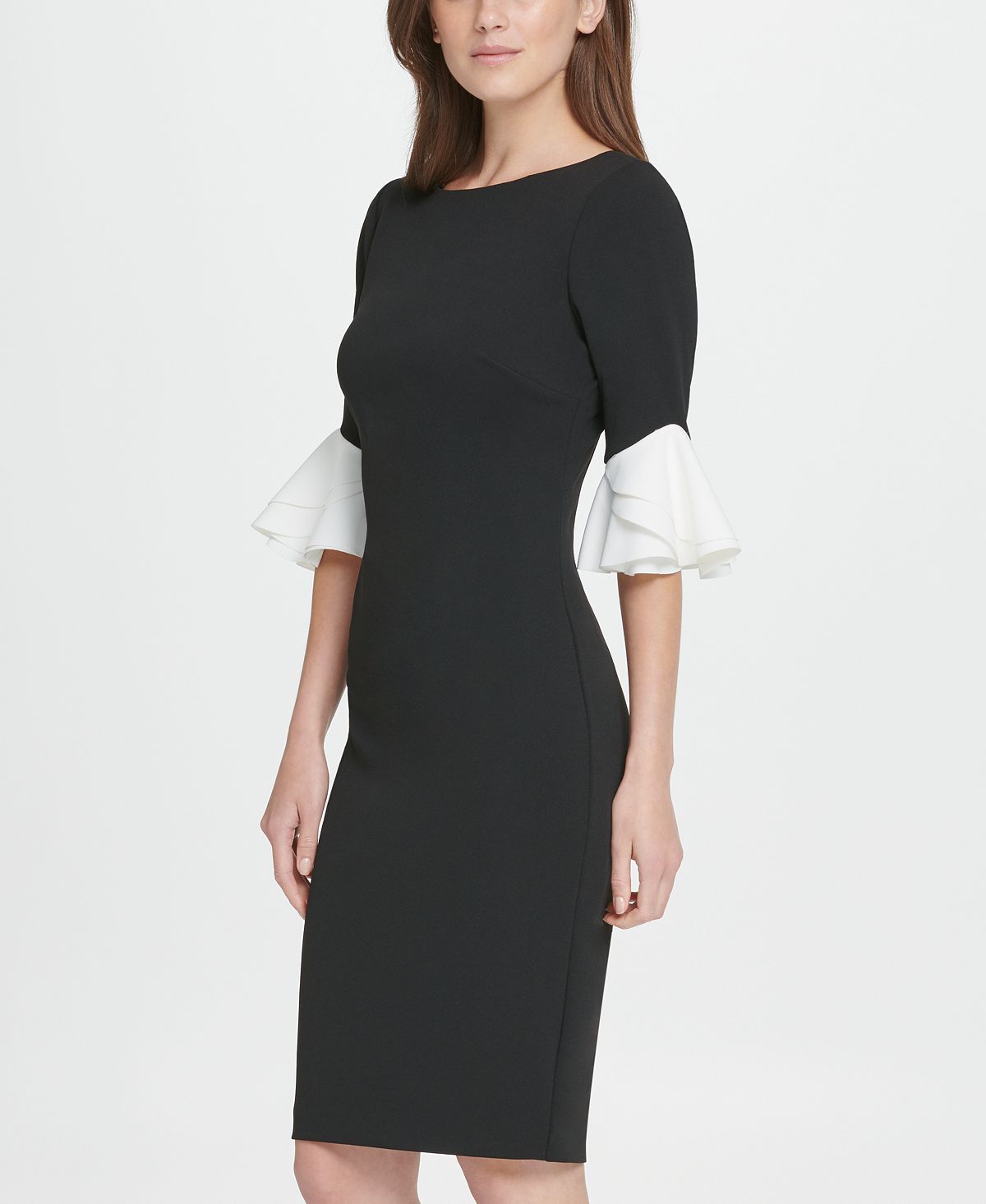 DKNY Women's Bell Sleeve Jewel Neck Below The Knee Body Con Formal Dress Black Size 8