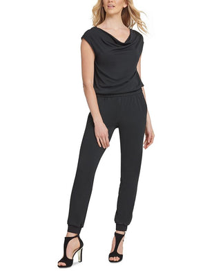 DKNY Women's Drapy Banded Jumpsuit Black Size Small