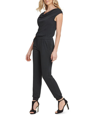 DKNY Women's Drapy Banded Jumpsuit Black Size Small