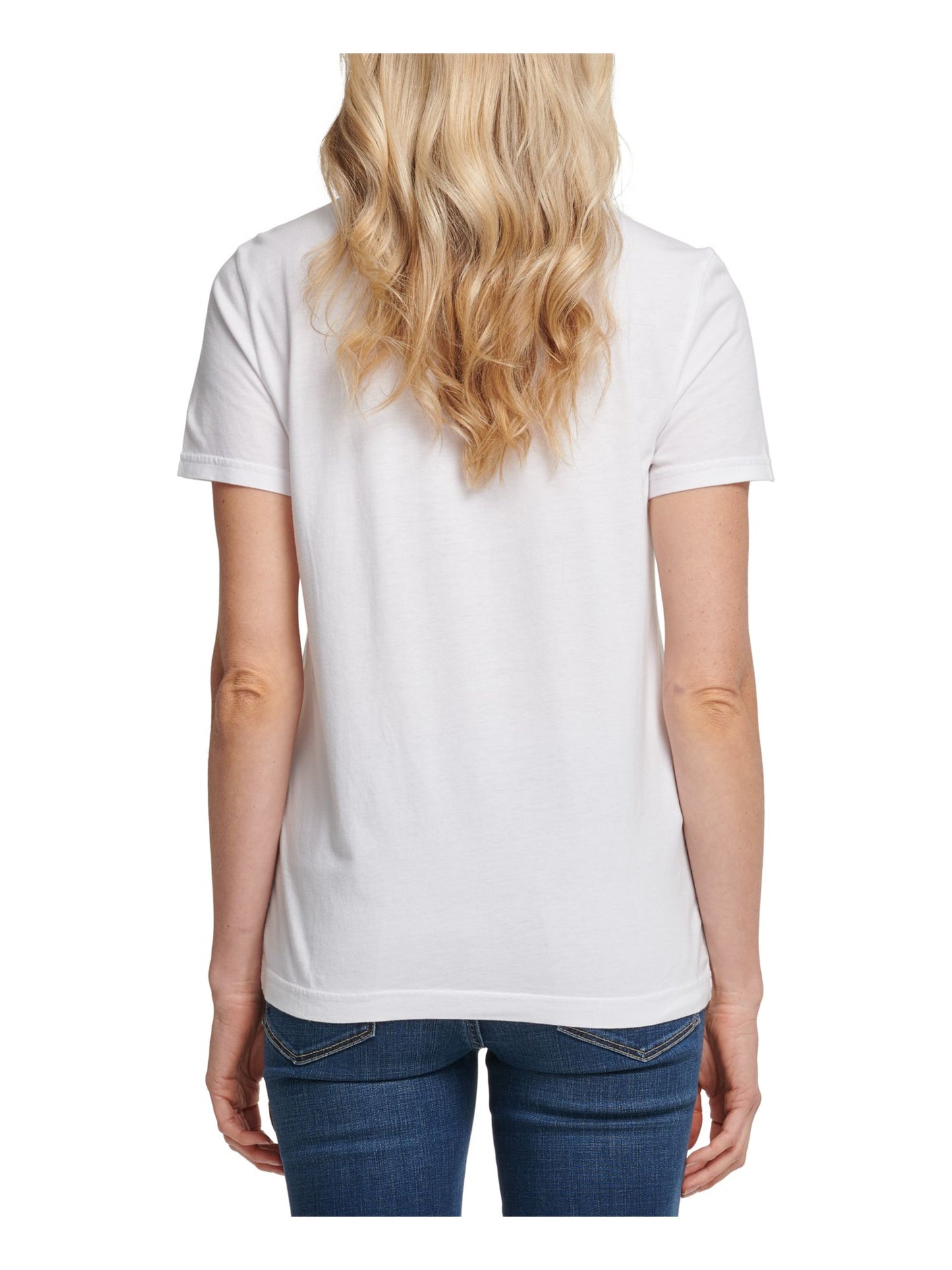 DKNY Women's Sequined Short Sleeve Crew Neck T-Shirt Top White Size Large