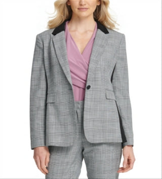 DKNY Women's Check Suit Wear to Work Jacket Gray Size 2 Petite