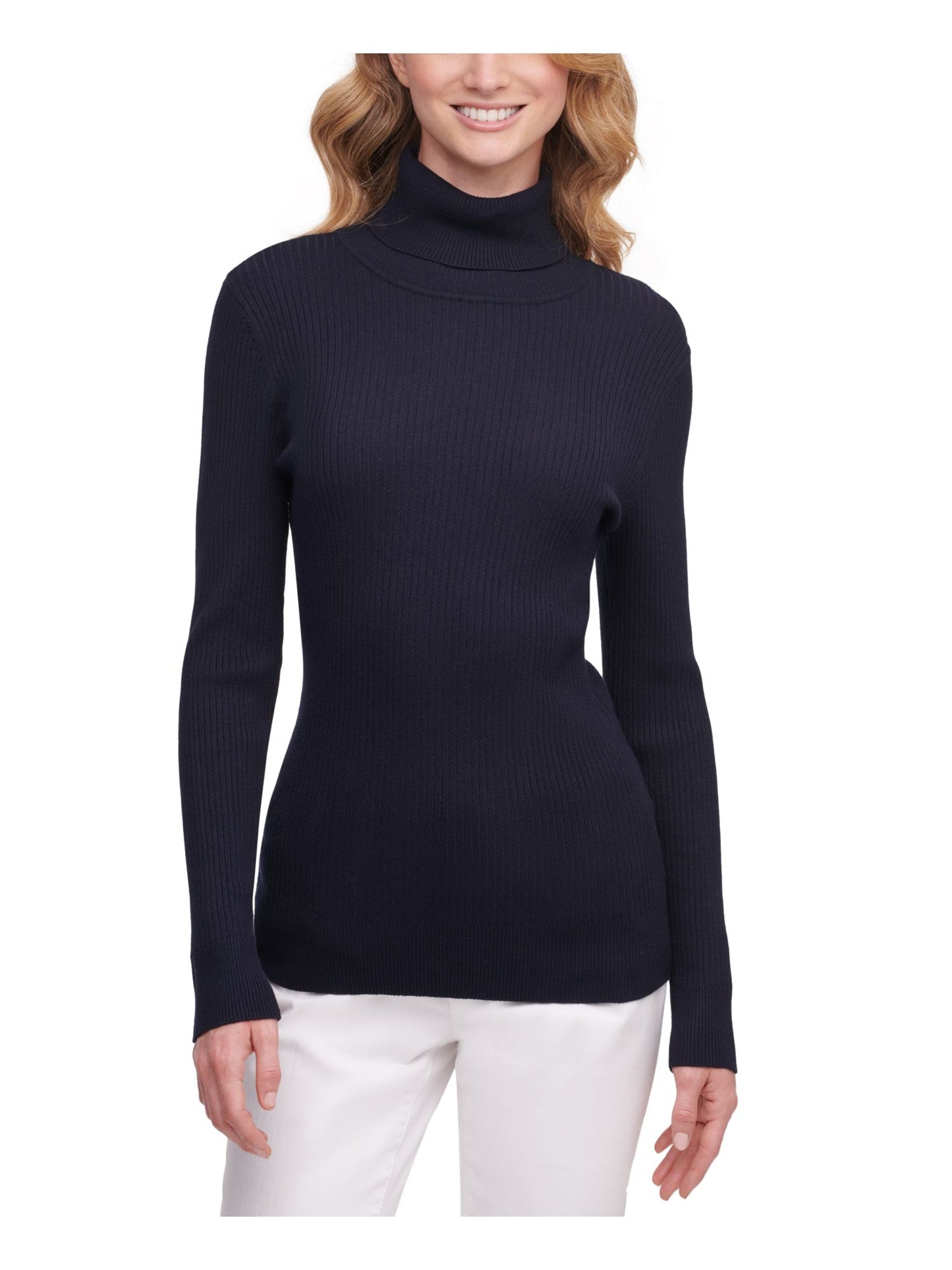 DKNY Women's Ribbed Turtleneck Sweater Black Size L