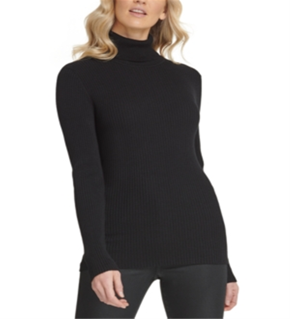 DKNY Women's Ribbed Turtleneck Sweater Black Size L