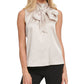 DKNY Women's Bow Mock Neck Blouse Beige Size Large