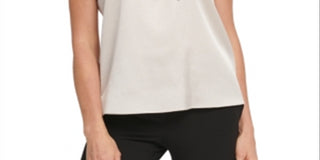 DKNY Women's Bow Mock Neck Blouse Beige Size Large