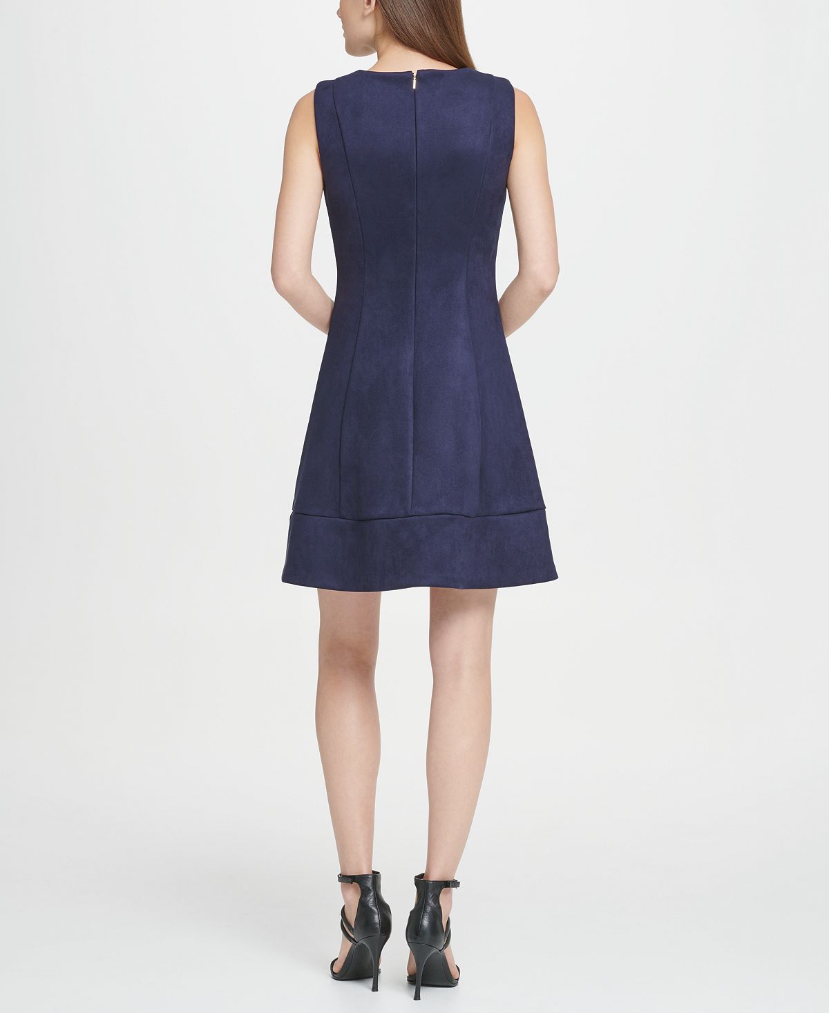 DKNY Women's Suede Zip Fit Flare Dress Blue Size 4