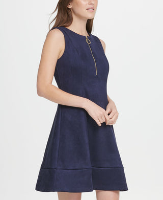 DKNY Women's Suede Zip Fit Flare Dress Blue Size 4