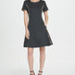 DKNY Women's Animal Print Short Sleeve Jewel Neck Above the Knee Fit Flare Dress Black Size 6