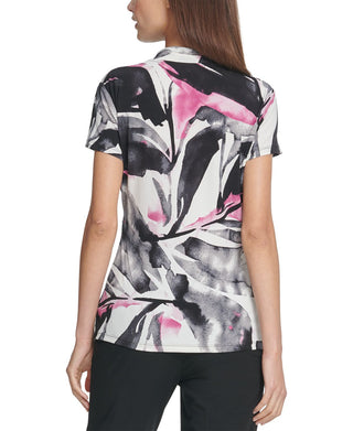 DKNY Women's Printed Side Ruched Top Gray Size Large