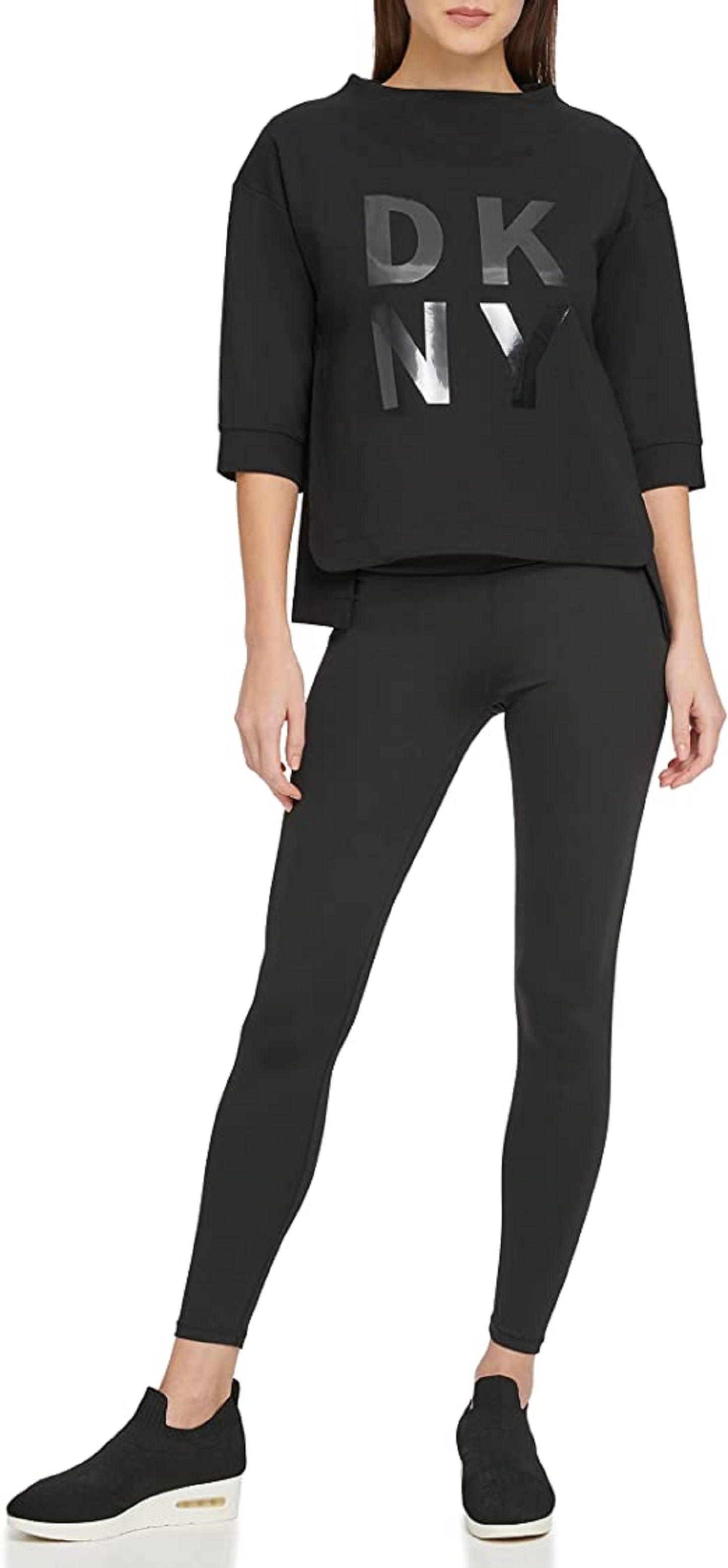 DKNY Women's Stacked Logo Sweatshirt Black Size X-Large