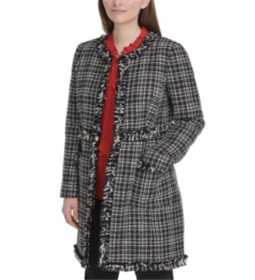 DKNY Women's Tweed Plaid Topper Jacket Black Size 10