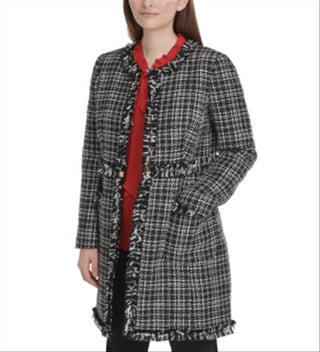 DKNY Women's Tweed Plaid Topper Jacket Black Size 10