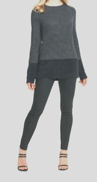 DKNY Women's Faux Fur Printed Long Sleeve Crew Neck Sweater Gray Size Small