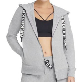 DKNY Women's Logo Fleece Zip Hoodie Gray Size Medium