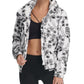 DKNY Women's Zippered Pocketed Textured Button Floral Long Sleeve Mock Neck Puffer Winter Jacket White Size Large