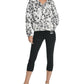 DKNY Women's Zippered Pocketed Textured Button Floral Long Sleeve Mock Neck Puffer Winter Jacket White Size Large