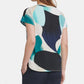 DKNY Women's Printed Short Sleeve V Neck Top Blue Size Large