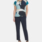 DKNY Women's Printed Short Sleeve V Neck Top Blue Size Large