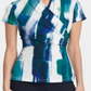 DKNY Women's Printed Short Sleeve V Neck Top Blue Size Large