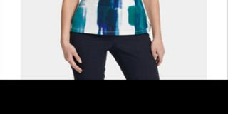 DKNY Women's Printed Short Sleeve V Neck Top Blue Size Large