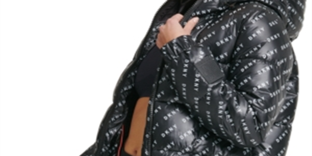 DKNY Women's Logo Print Hooded Jacket Black Size X-Large