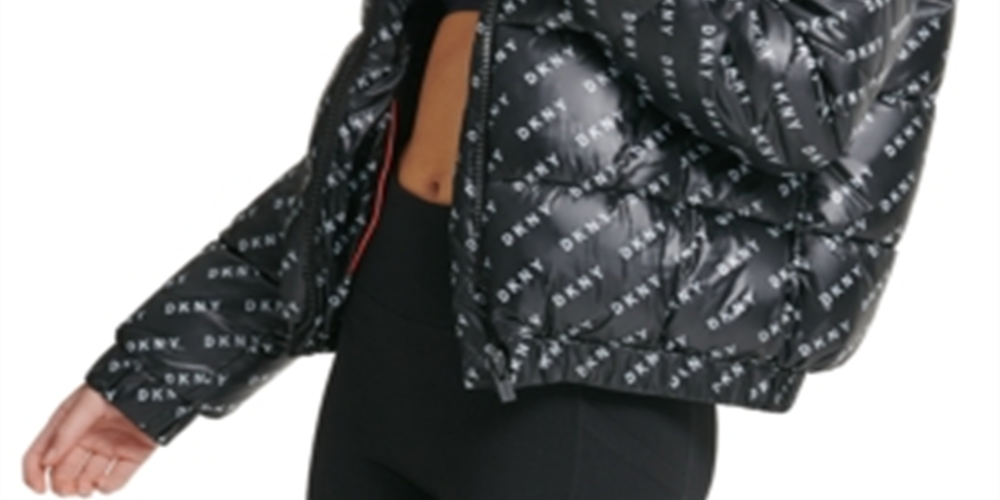 DKNY Women's Logo Print Hooded Jacket Black Size X-Large