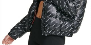 DKNY Women's Logo Print Hooded Jacket Black Size X-Large