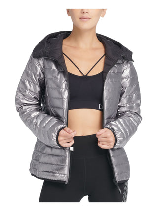 DKNY Women's Pocketed Zip Up Jacket Gray Size Medium