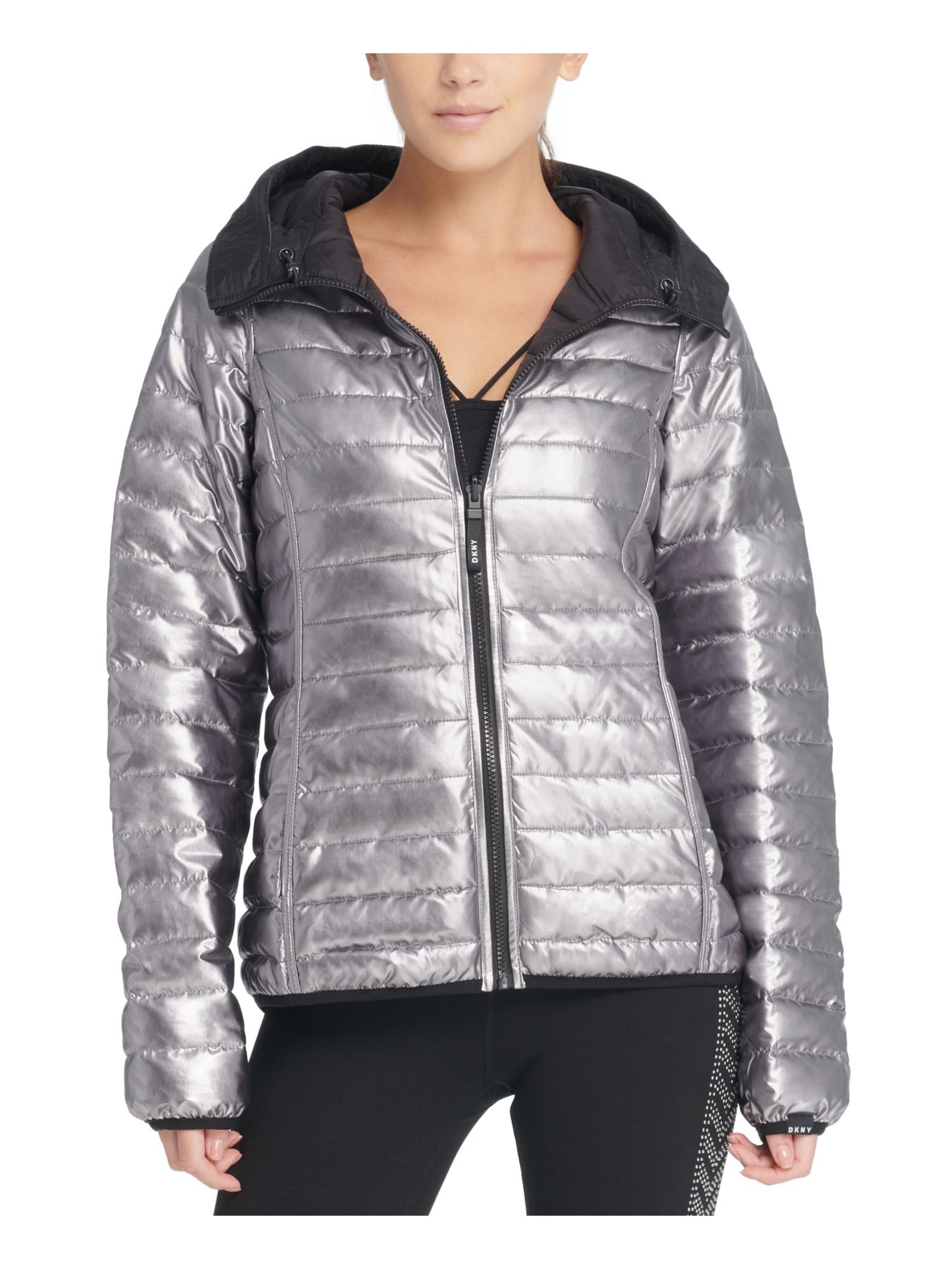 DKNY Women's Pocketed Zip Up Jacket Gray Size Medium