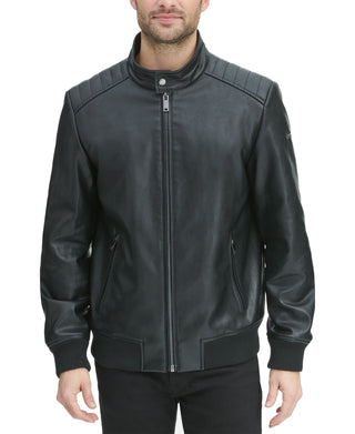 DKNY Men's Motorcycle Faux Leather Quilted Lined Jacket Black Size X-Large