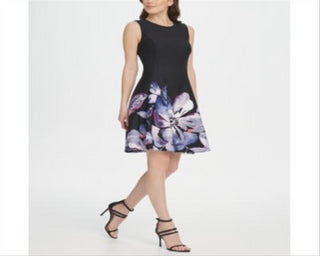 DKNY Women's Floral Scuba Fit & Flare Dress Black Size 6