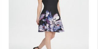 DKNY Women's Floral Scuba Fit & Flare Dress Black Size 6