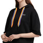 DKNY Women's Rainbow String Cropped Hoodie Black Size Medium