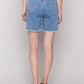 Charlie B - Embroidered Fringed Hem Denim Shorts