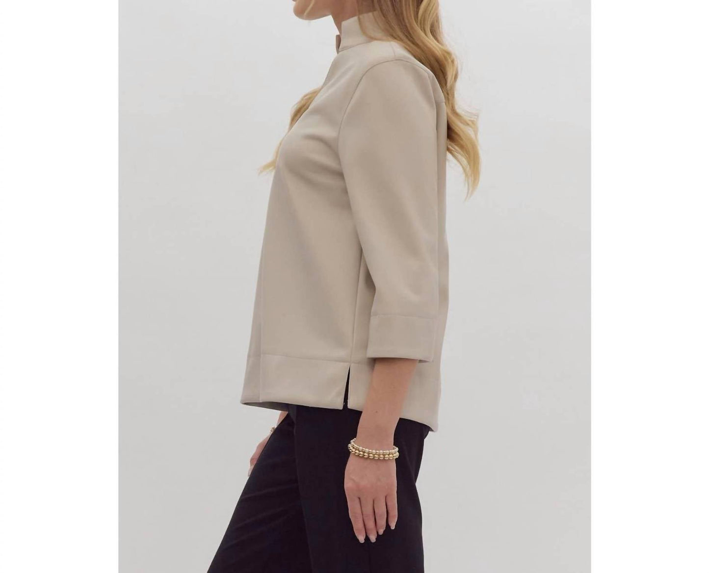 Style Usa - Faux Leather V Neck Top