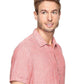 Perry Ellis Men's Short Sleeve Solid Linen Chambray Shirt Red Size Medium
