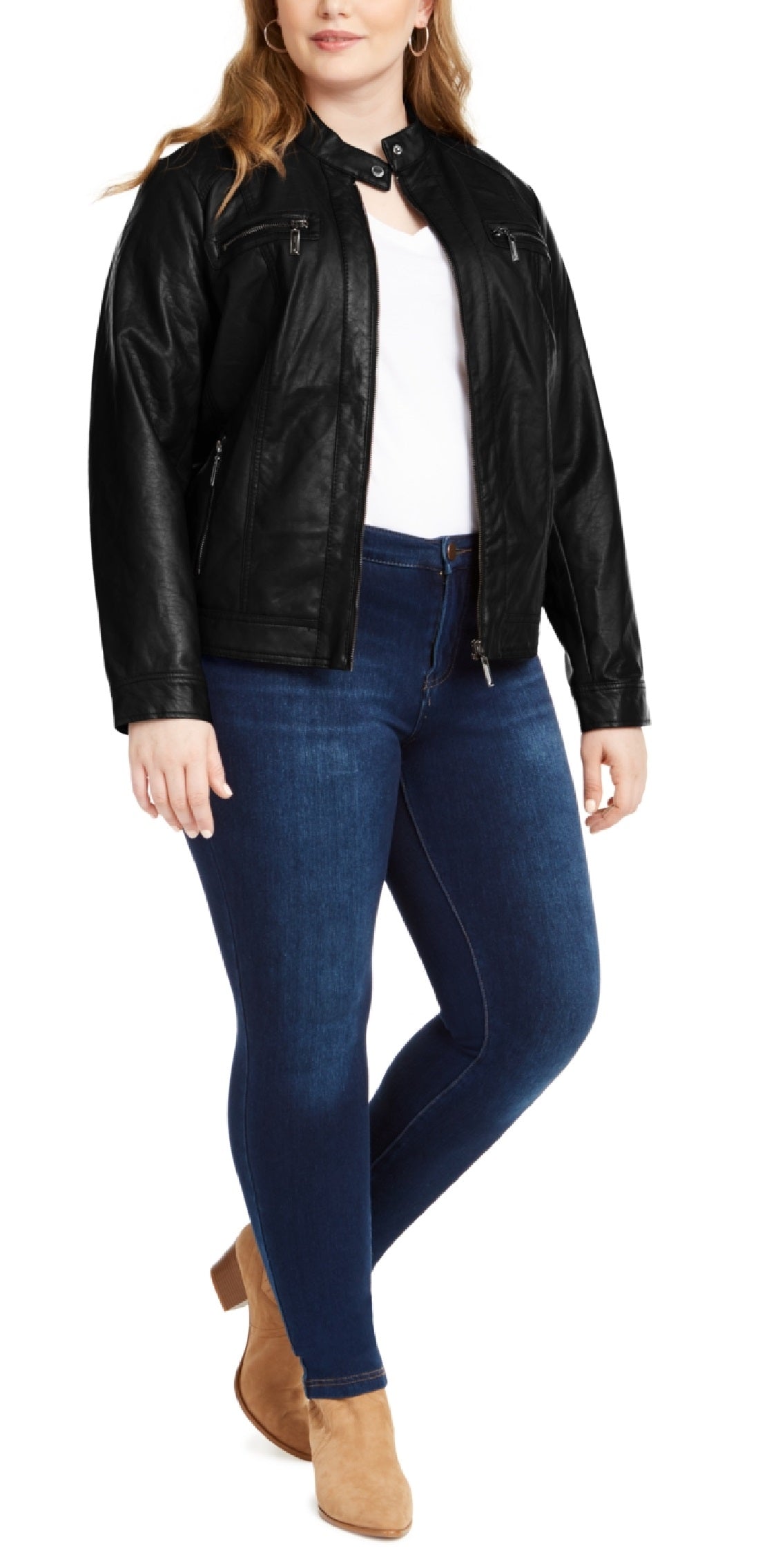 Jou Jou Women's Faux Leather Moto Jacket Black Size X-Large